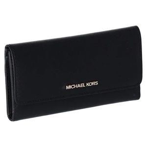 MICHAEL MICHAEL KORS Large Logo Black/Silver Saffiano Leather Tri-Fold Wallet